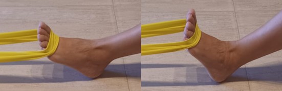 Ejercicio de flexión dorsal de dedos del pie y tobillo con banda elástica drjordijimenez