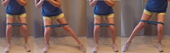 Ejercicio de toque lateral con banda elástica en muslo drjordijimenez